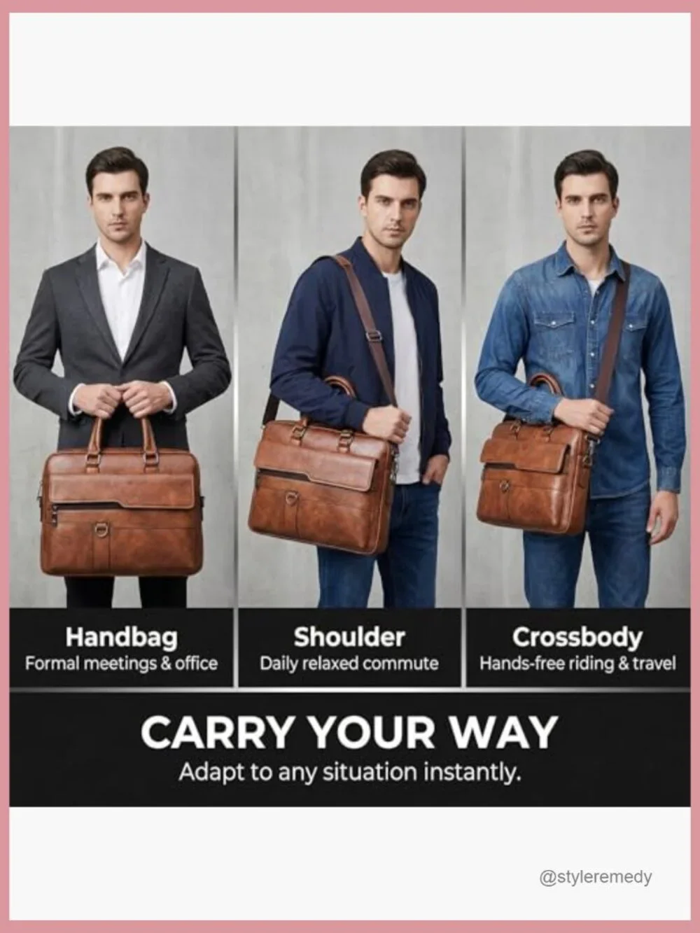 Faux Leather Laptop Bag 15in Water-Resistant Messenger Briefcase